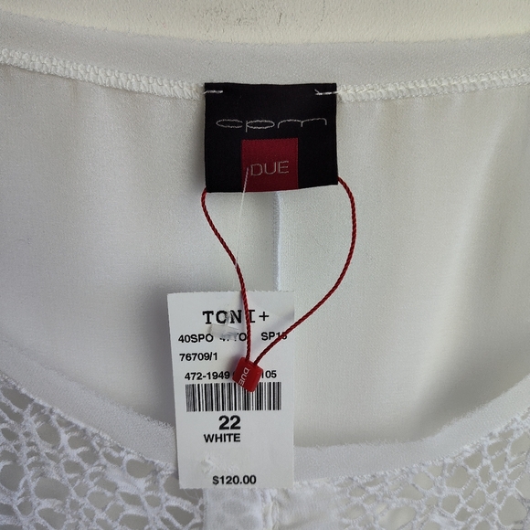 New CPM Due plus size blouse 22 bright white mixed lace sheer layered new light - Picture 2 of 14